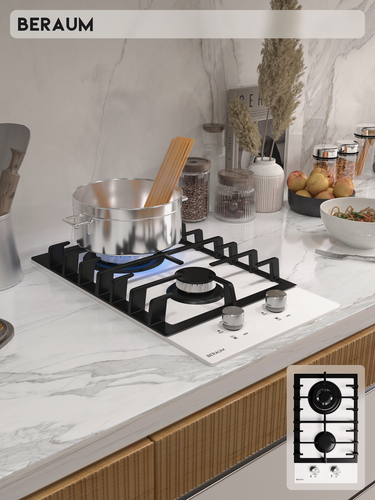 Изображение товара Газовая варочная панель Beraum HG-2G107W, 2 конфорки, газ-контроль, белый