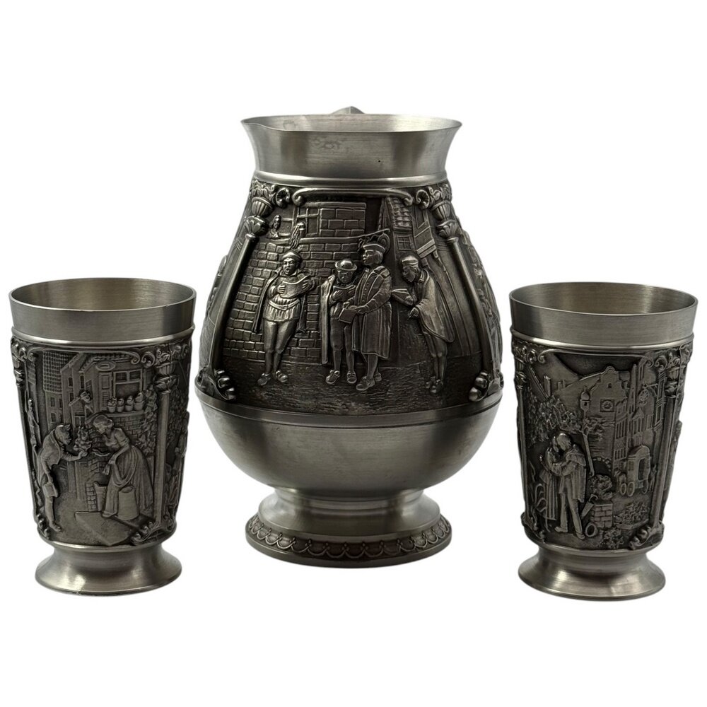 Кувшин и 2 стопки "Шпицвег", 500 мл, 100 мл, олово, 1950-1960 гг, Artina, Германия