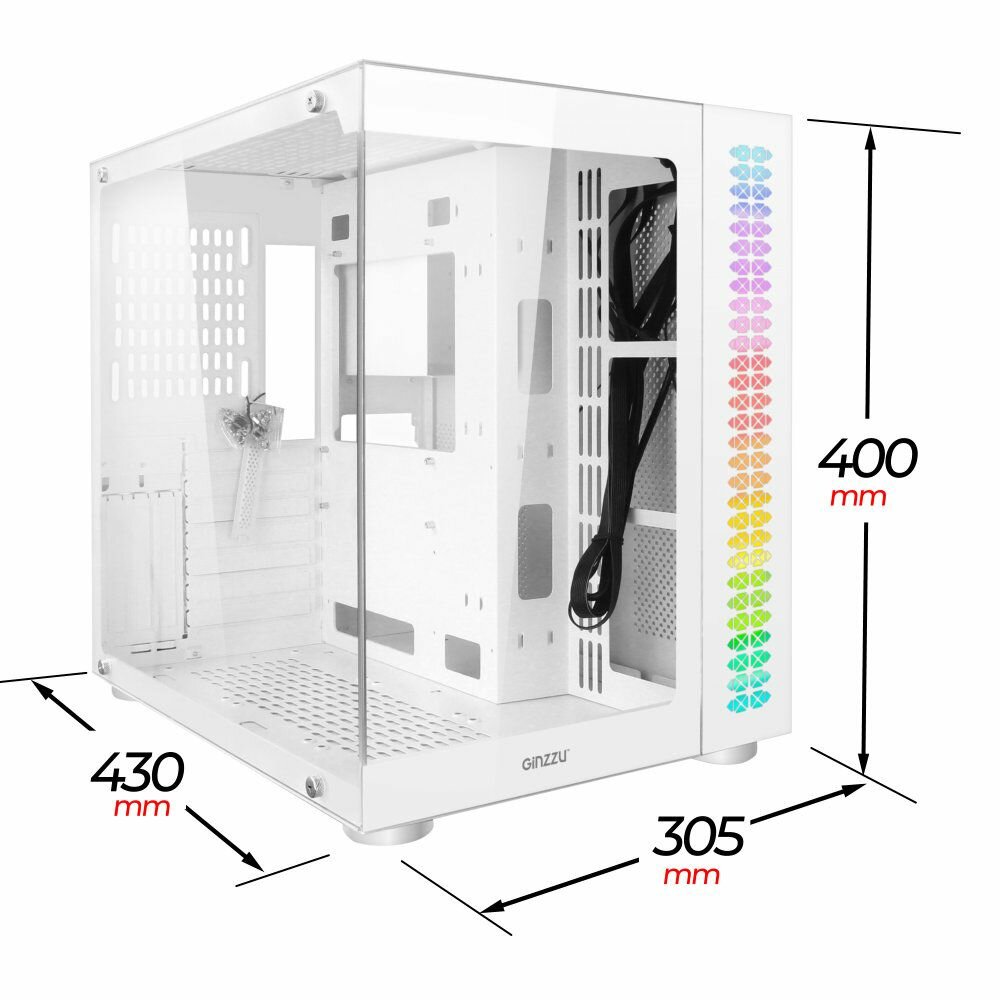 Корпус Ginzzu V560 ATX кубик, закаленное стекло, RGB подсветка — фото 1