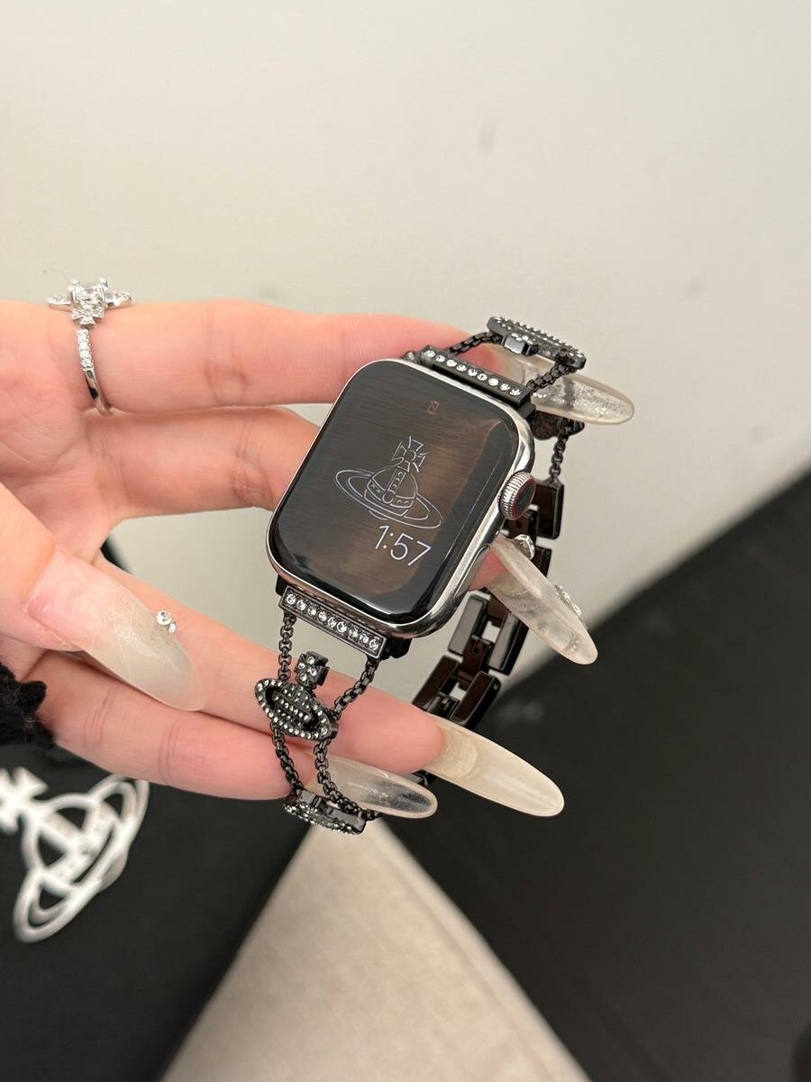 Металлический Ремешок Для Часов С Ромбовидным Узором Saturn, Подходит Для Apple Watch 10-42мм, IWatch 41мм 40мм 38мм