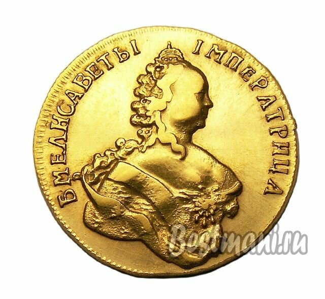 1 червонец 1748 Елизавета новодел золочение (Au 900) сувенирная копия монеты, нумизматика, деньги для коллекции