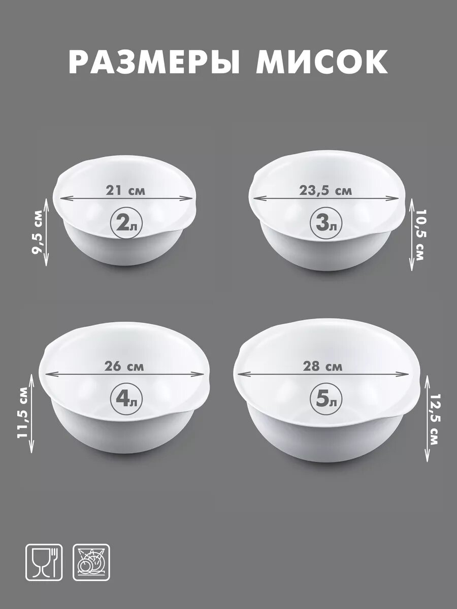 Миски чаши салатники для кухни, 4шт, белые — фото 1