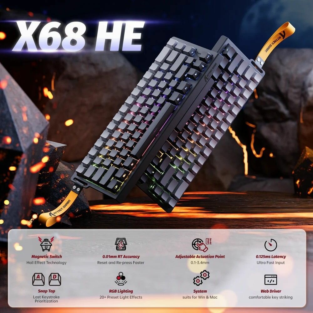 ATTACK SHARK Магнитная клавиатура-переключатель X68 HE Проводная клавиатура, Русская раскладка — фото 1