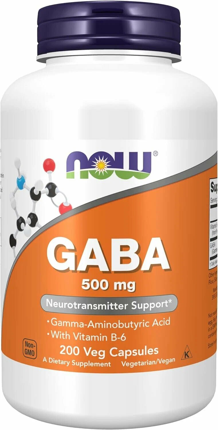 ГАБА с витамином B-6 NOW Gaba 500 мг, 200 растительных капсул
