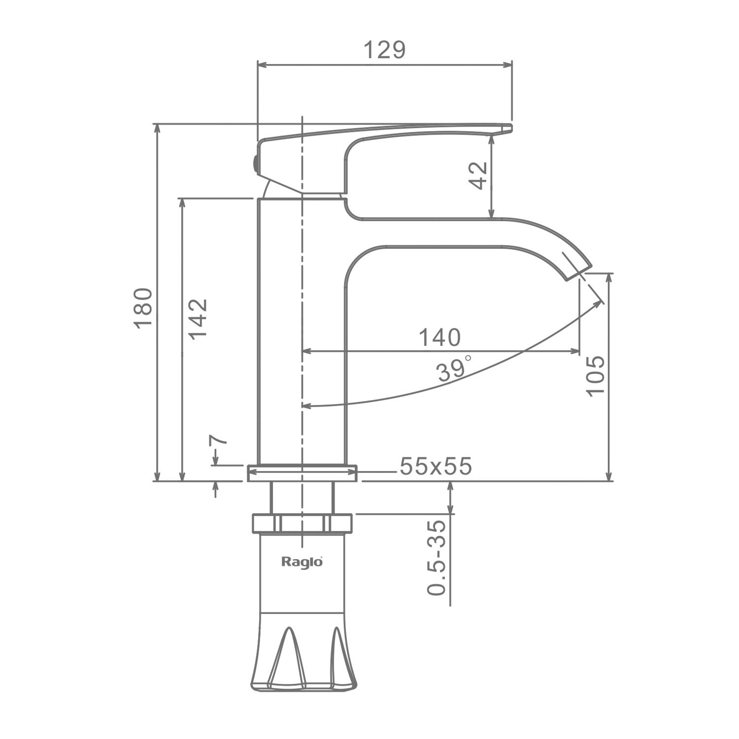 Смеситель для раковины R02.10.09 , латунный корпус в цвете графит — фото 1