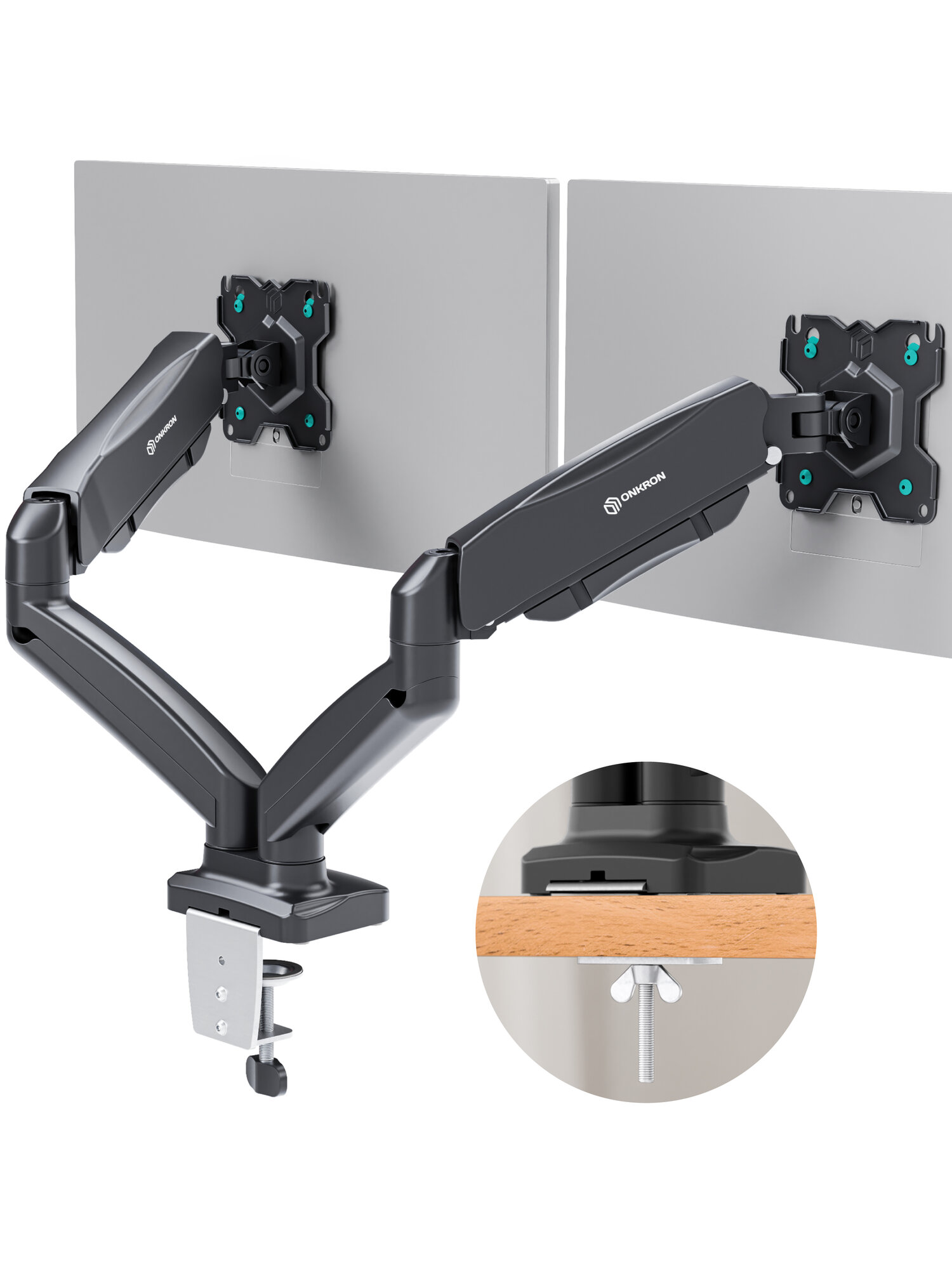 Крепление ONKRON G160 для двух мониторов 13"-32" настольное, 2 по 8 кг, газлифт, черный — фото 1