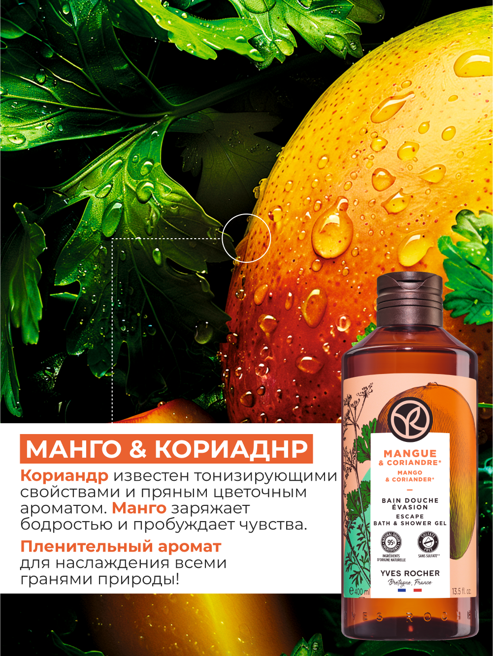Картинки Yves Rocher Гель для душа Манго и кориандр, 400 мл