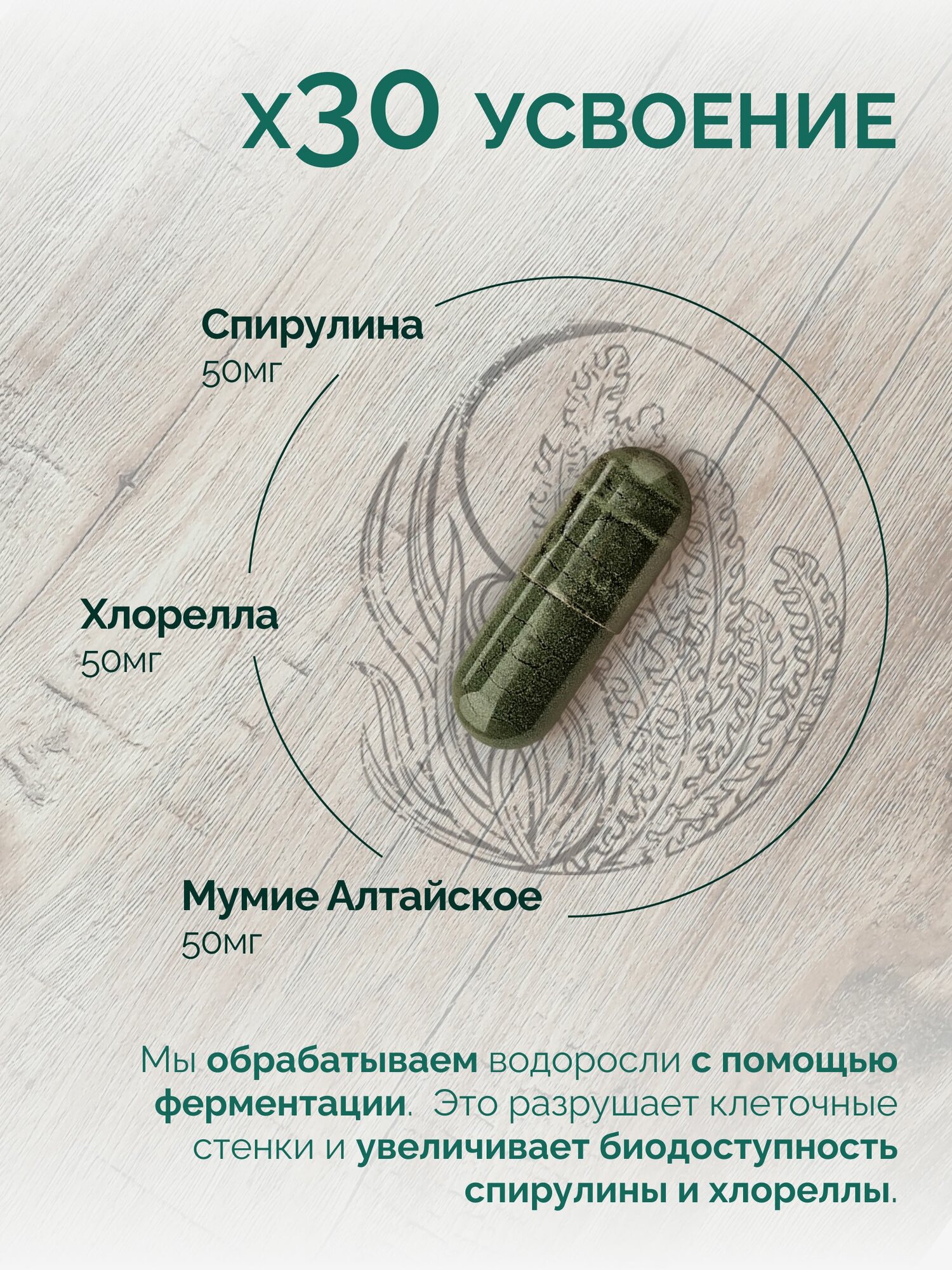 MedCraft Спирулина хлорелла, детокс для похудения, 60 капсул — фото 1