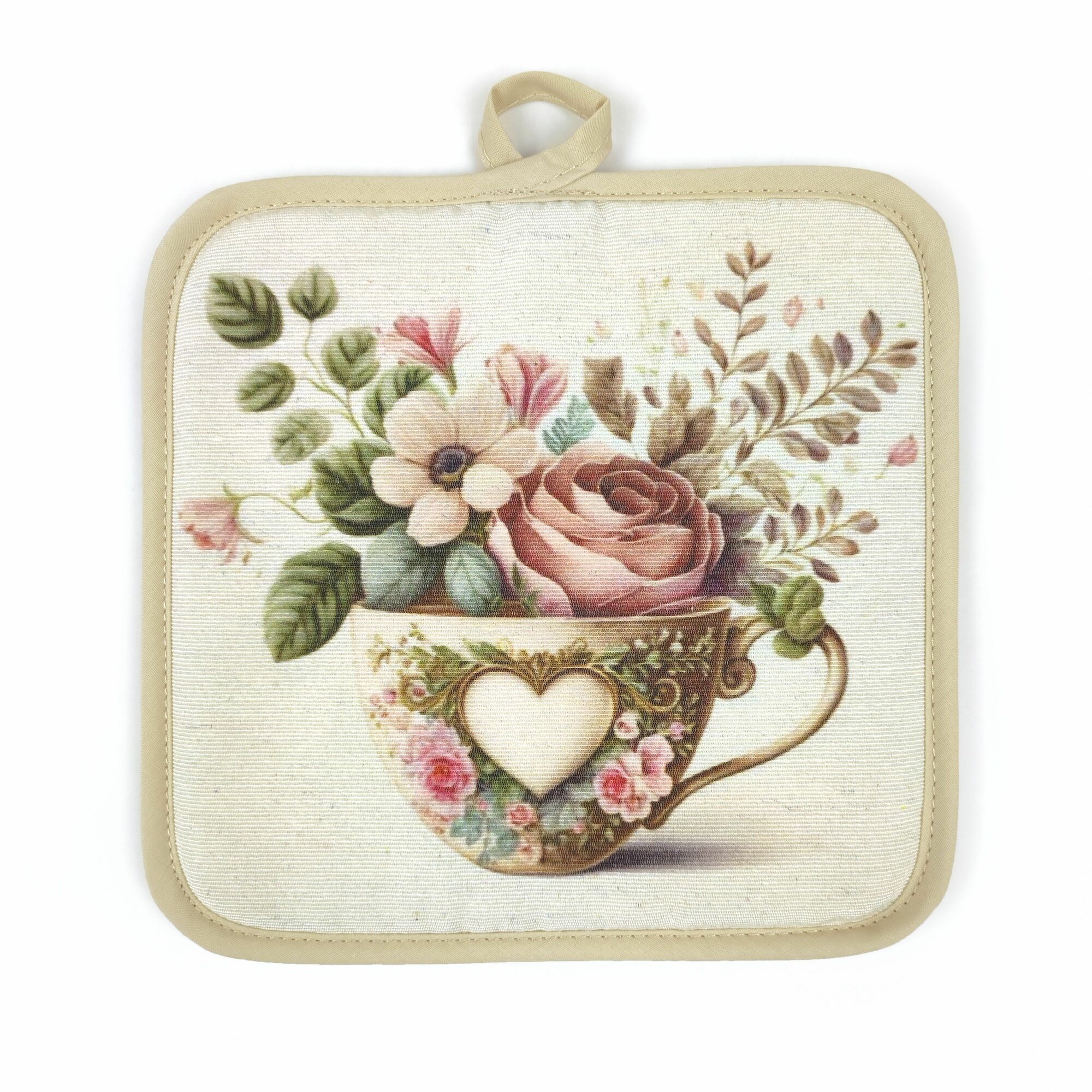 Квадратные кухонные прихватки для горячего из рогожки, набор 2 штуки, ГрандСтиль — фото 1