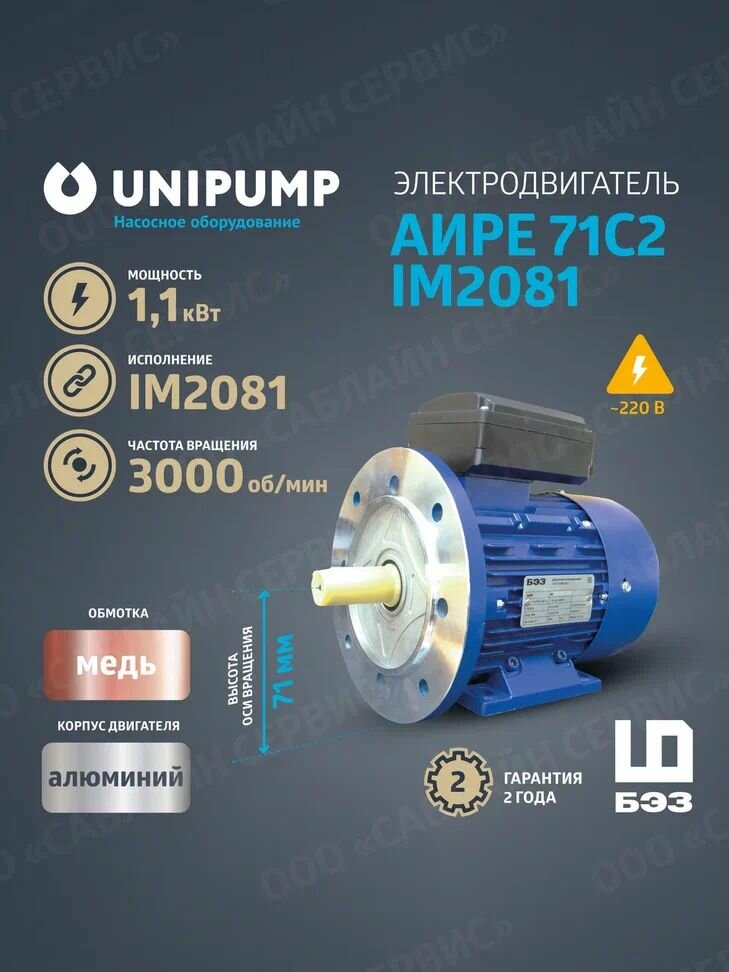 Электродвигатель 220В аире 71C2 IM2081 (1,1 кВт/3000 об/мин)