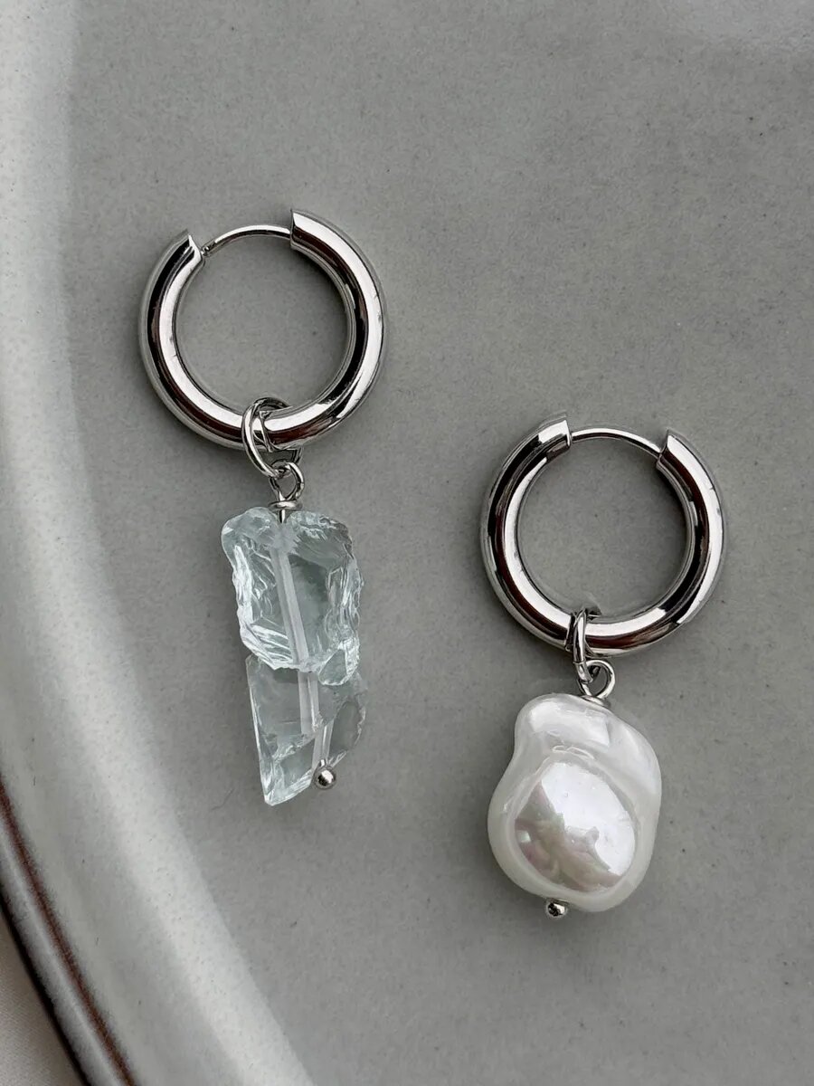 Серьги конго BLUE jewelry, жемчуг барочный, бесцветный, голубой, серебряный