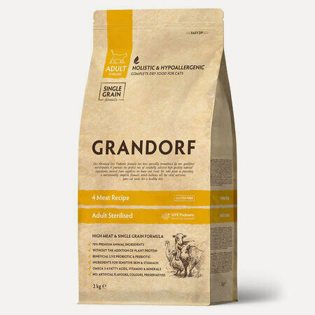 Изображение товара GRANDORF CAT 4 Meat PROBIOTIC STERILISED 2 кг сухой корм для стерилизованных кошек 4 мяса с пробиотиками