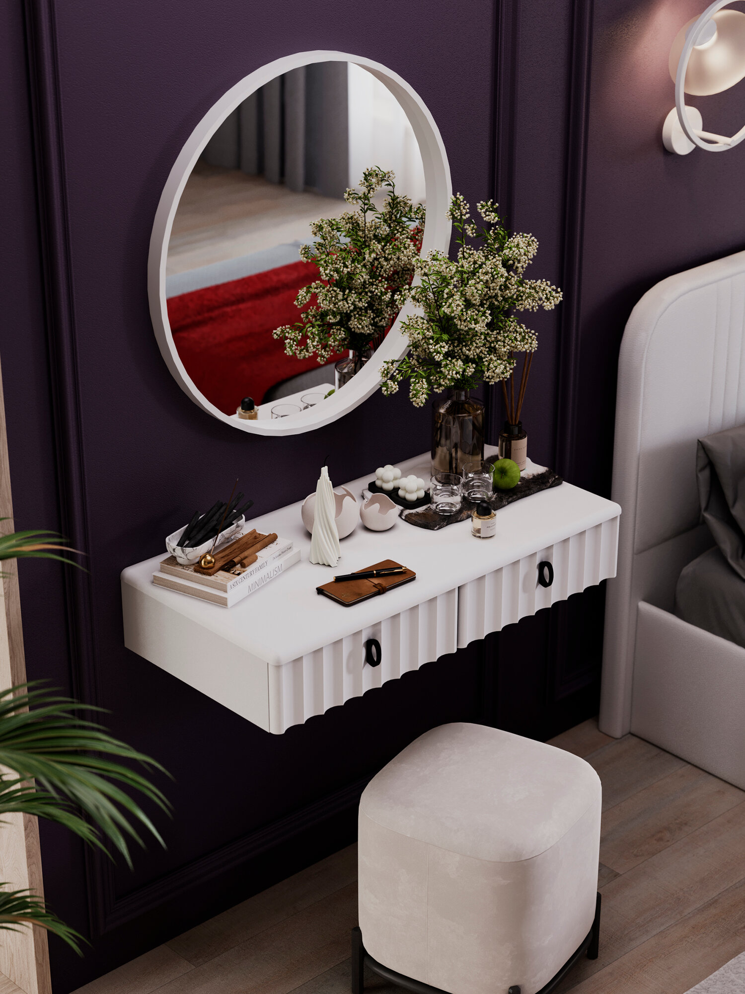 Туалетный стол Трия "Тиффани", тип 1, белый жемчуг, белый софт — фото 1