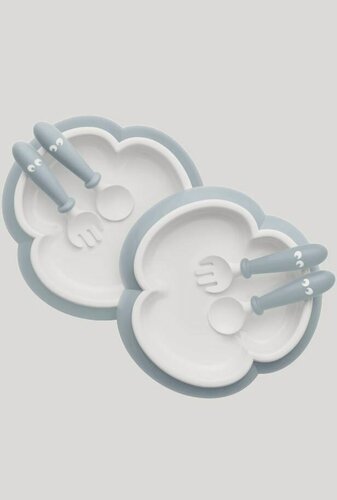 Изображение товара Набор детской посуды Babybjorn: тарелки, вилки, ложки, голубые