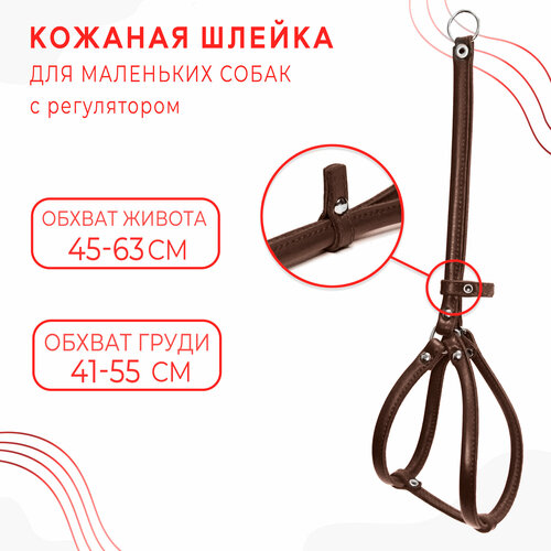 Круглая шлейка для маленьких собак с регулятором / Темно-коричневый 14 мм