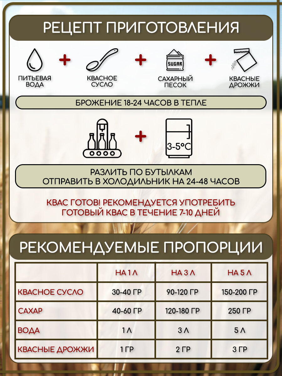 Квасное сусло концентрат Классический 700 грамм Petrokoloss + Дрожжи для кваса Drinkit Kvas 10 грамм 1 штука — фото 1