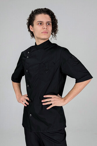 Изображение товара Китель поварской мужской вилан с коротким рукавом, черный, размер 52-54, рост 170-176, ткань Тиси