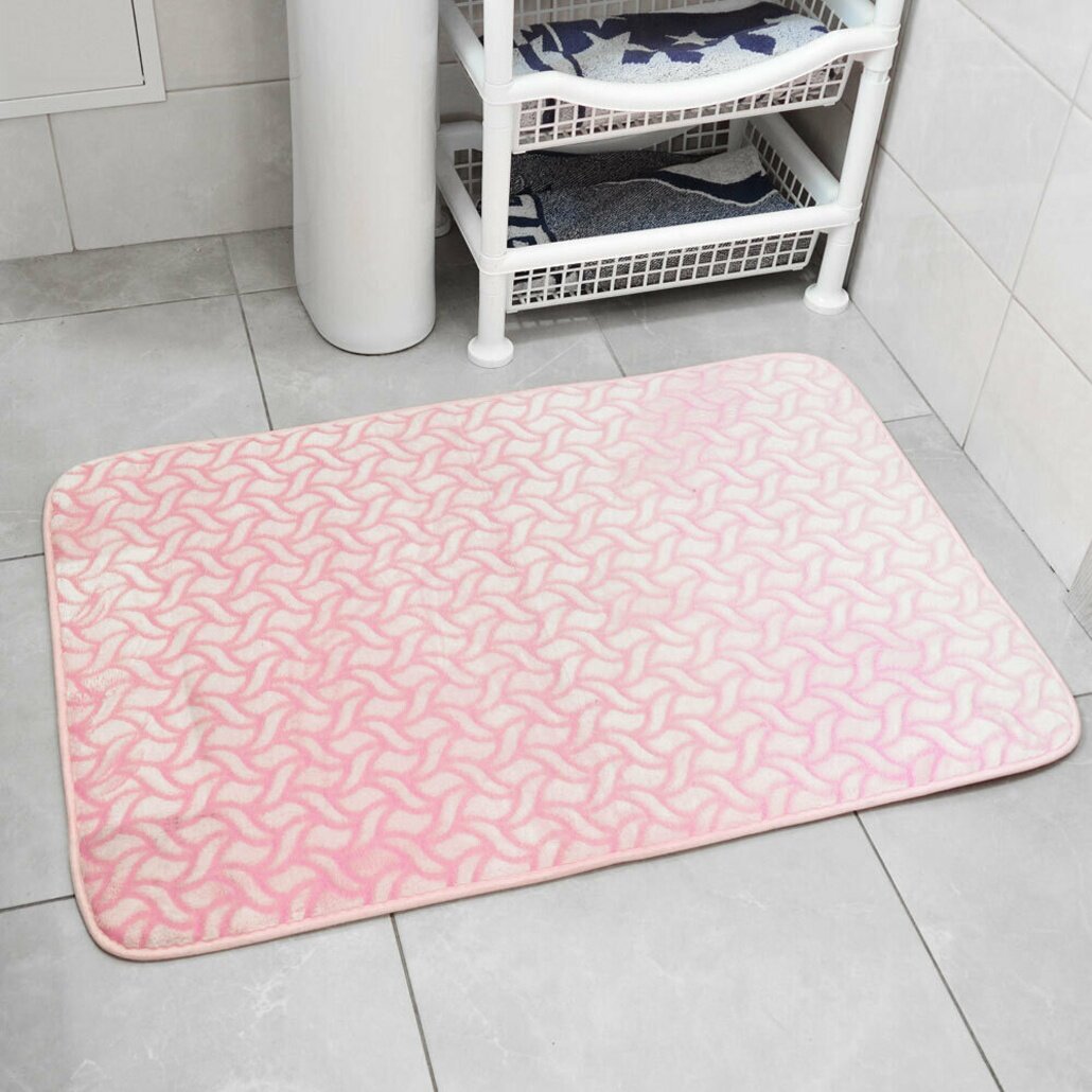 Коврик для ванной 60х90см 'Зигзаги' мягкий полиэстер розовый комфортный