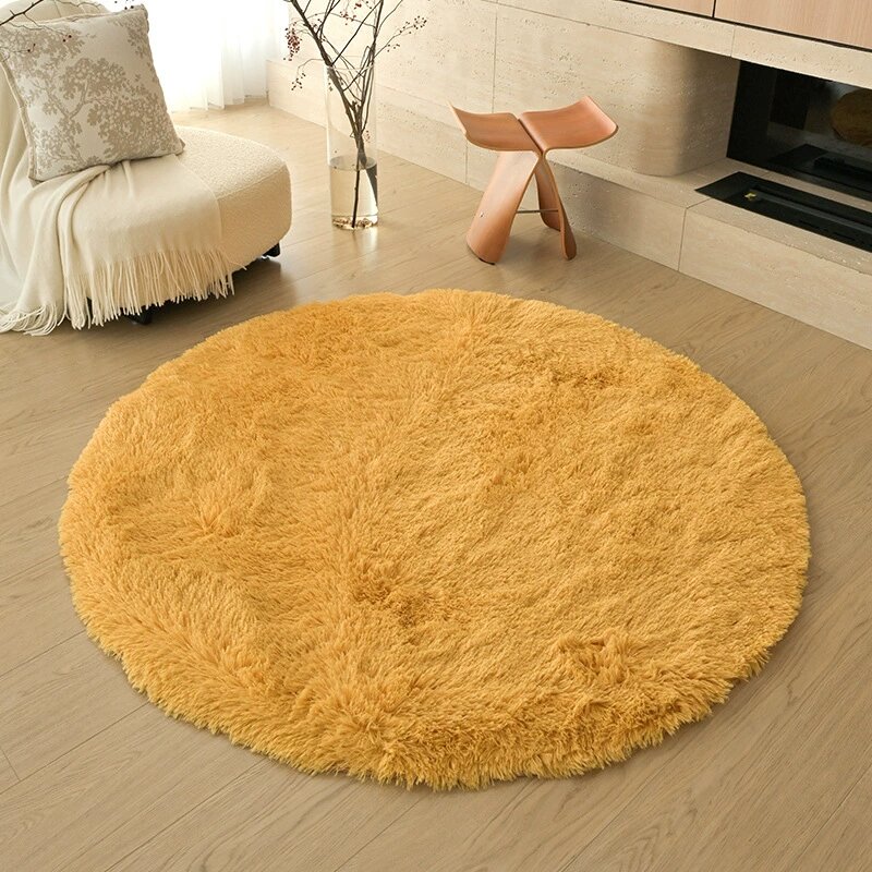 Ковер "Fluffy Crazy Circle Powder", круглый, полипропиленовый, противоскользящий, желтый