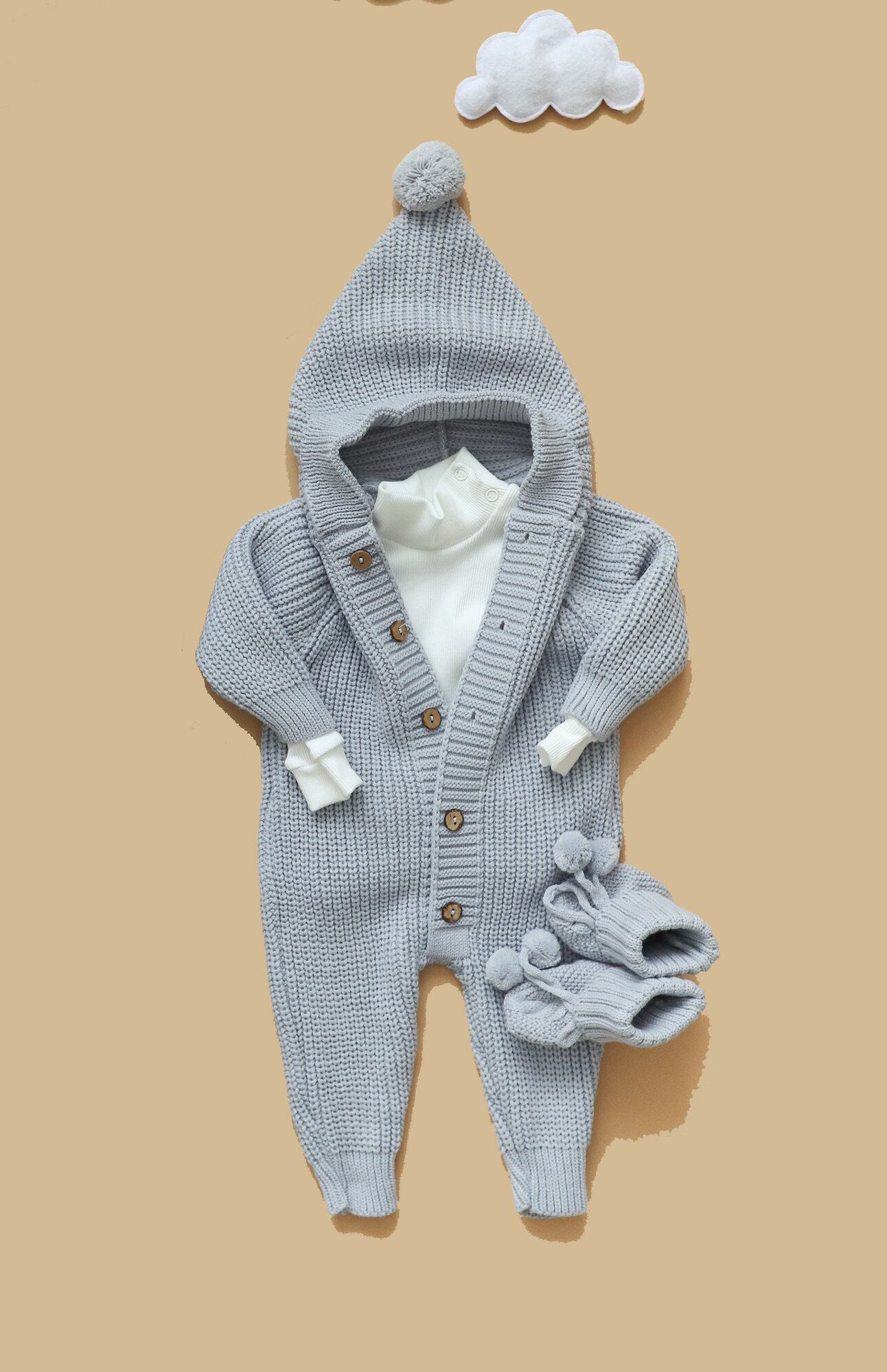 Комбинезон BUNNYPHANT Комбинезон вязаный, открытая стопа, размер 56-68, серый