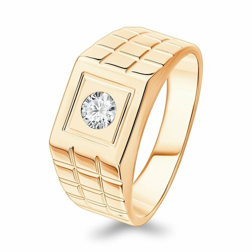 фото Печатка 585gold, красное золото, 375 проба, фианит, размер 21.5, красный