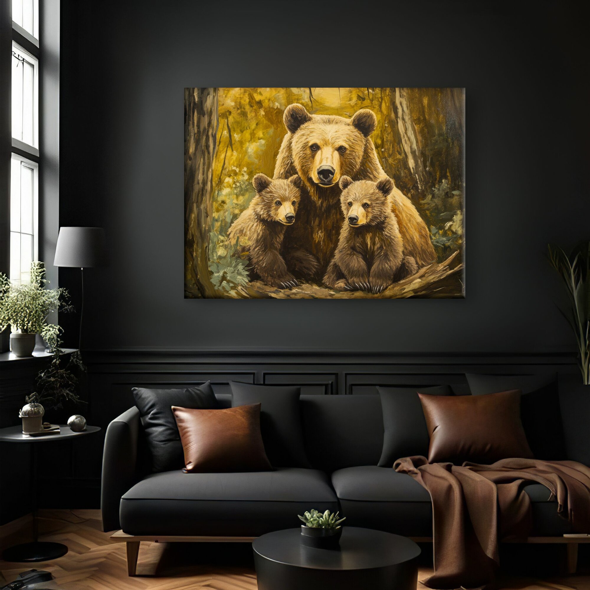 Интерьерная картина "Бурая медведица с медвежатами" 60*80 см