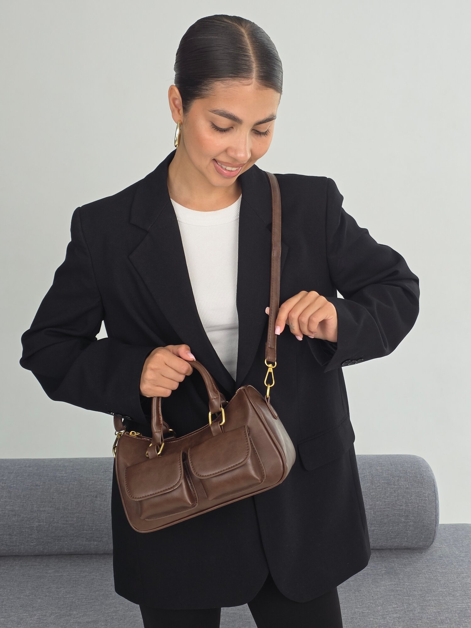 Сумка кросс-боди Evangelina May, фактура гладкая, коричневый — фото 1