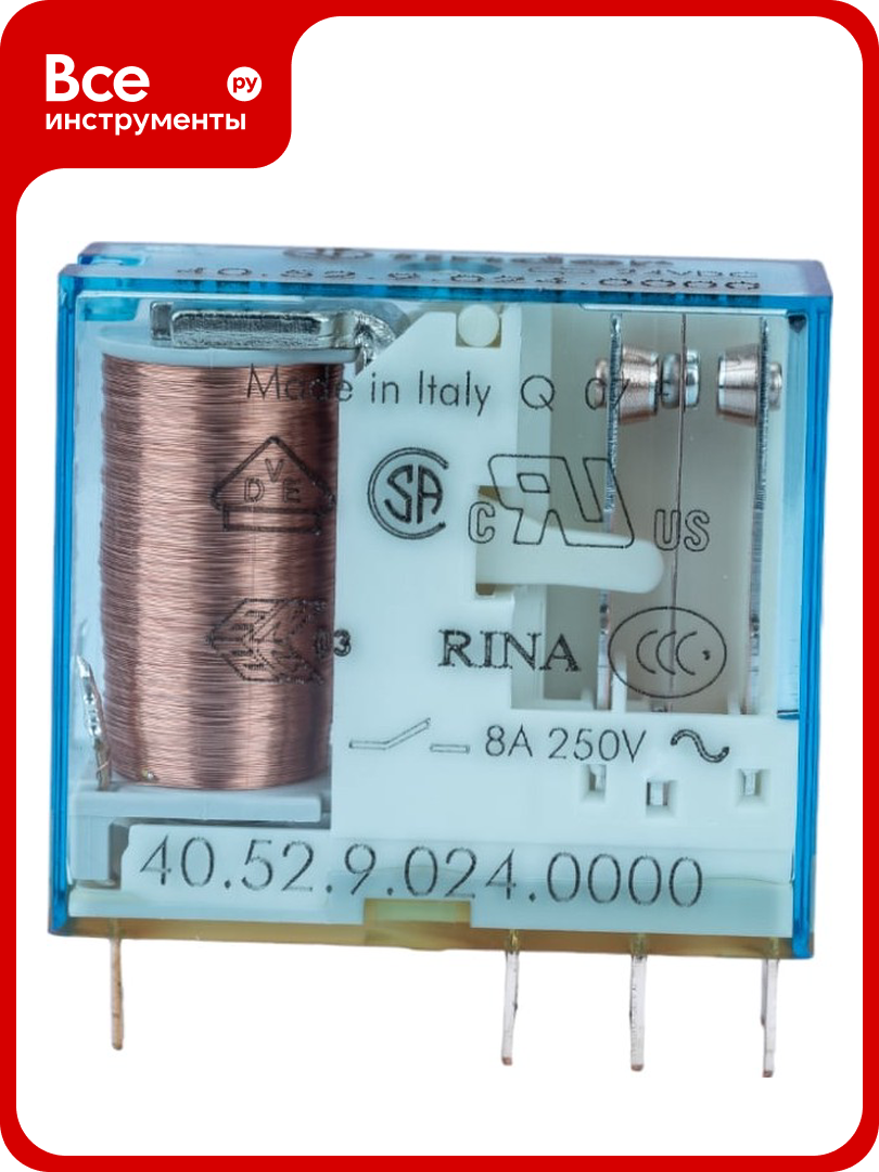 Миниатюрное реле Finder 2 перекидных контакта 8А    24В DC  405290240000