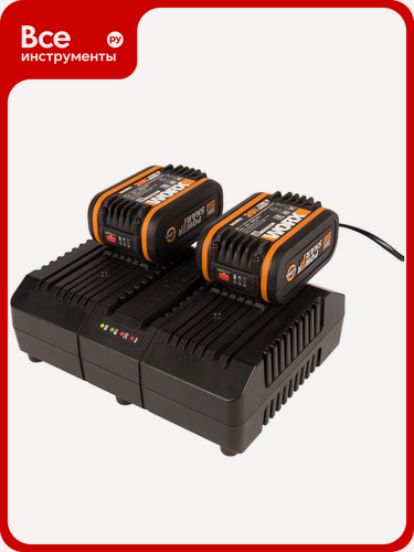 Изображение товара Комплект: Двойное Зарядное устройство WORX WA3883 + 2 АКБ 4.0 А/ч, 20 В, для всех инструментов