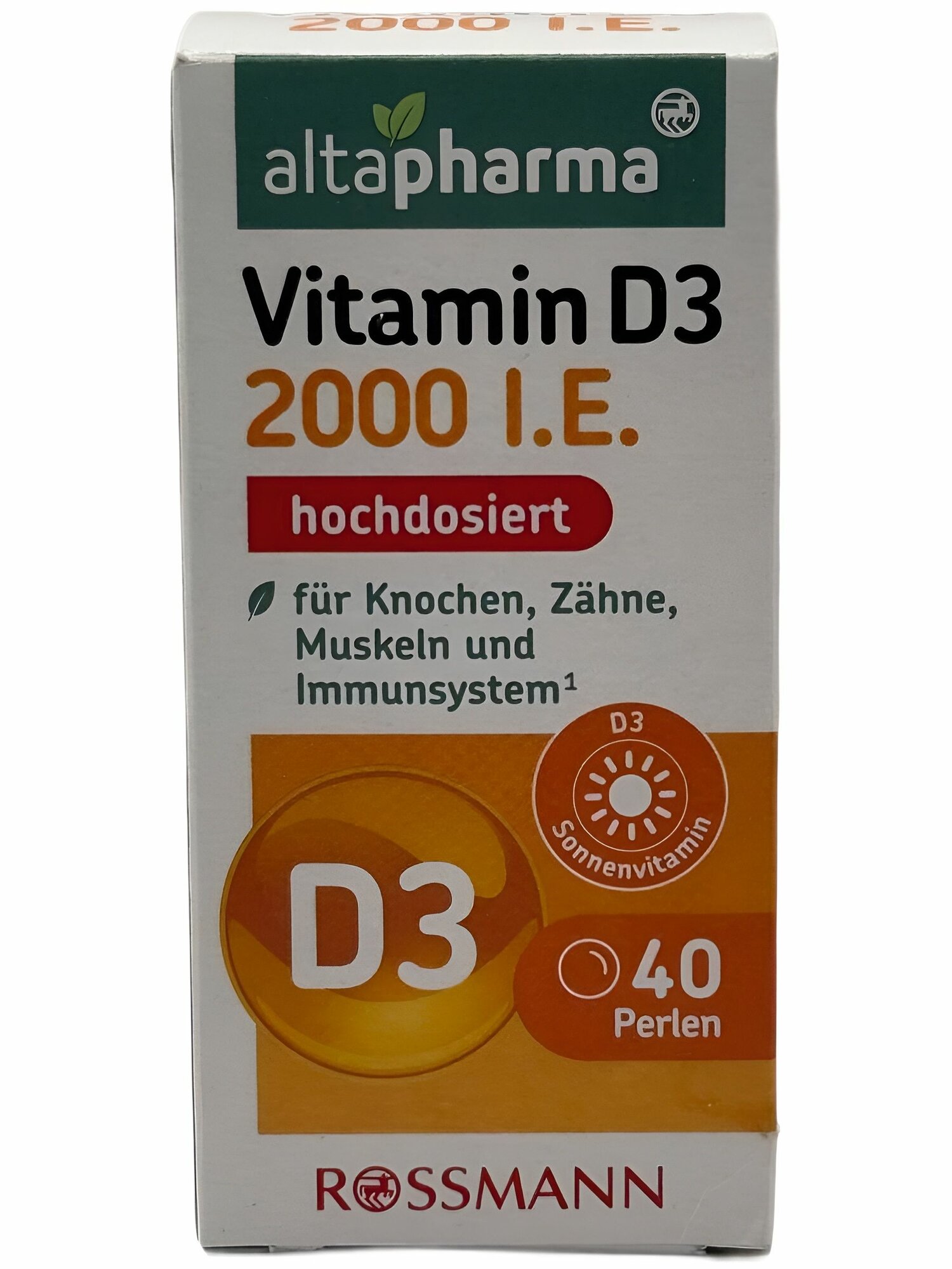 Витамин D3 Altapharma, для иммунитета и костей, 2000 ME, 40 шт, Германия