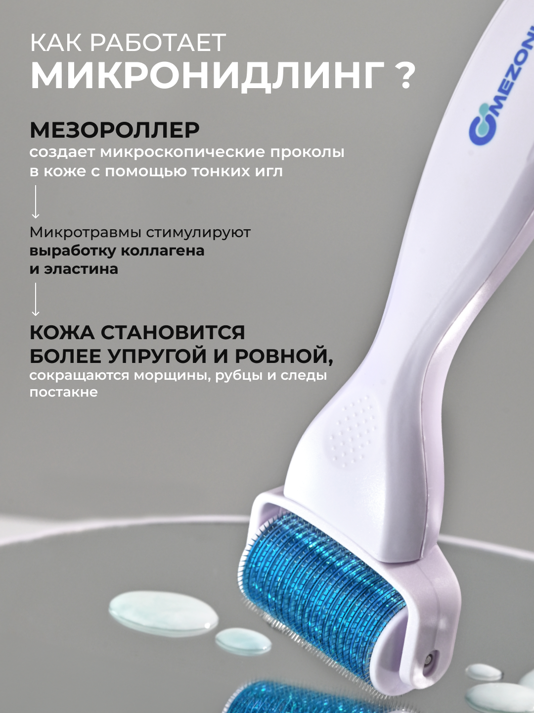 Мезороллер MEZONIKA, для лица и тела, титановые иглы, 1200 шт, 1,5 мм, белый — фото 1