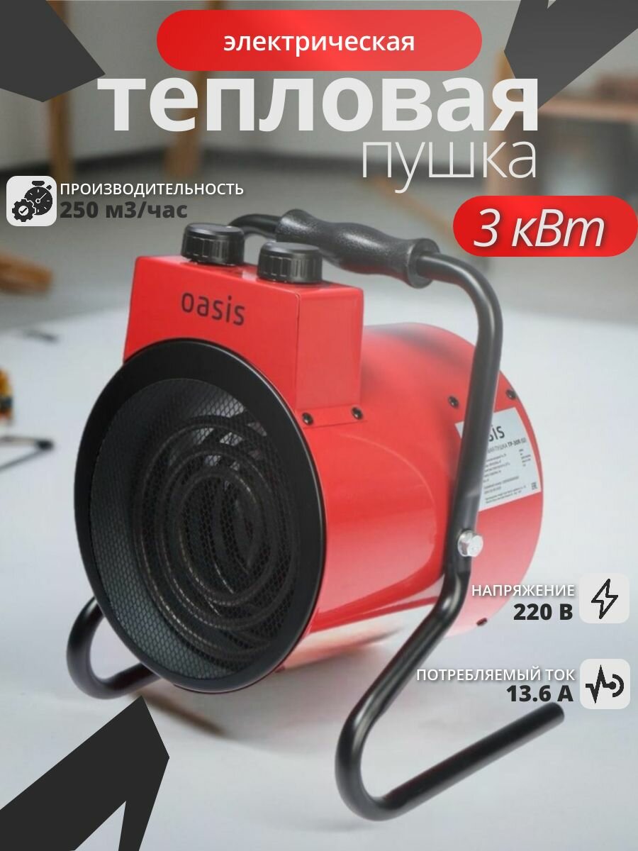 Электрическая тепловая пушка OASIS TP-30R 3кВт красный
