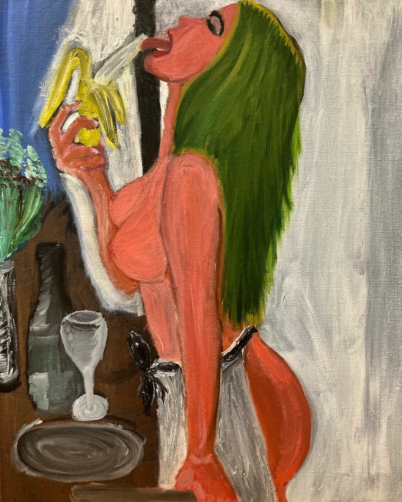 Картина маслом "Зеленоволосая девушка с бананом" Анатолий TolikWine Иванкин, 50x60 см
