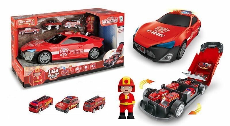 Машина металл. набор пожарная машина со светом и музыкой красная