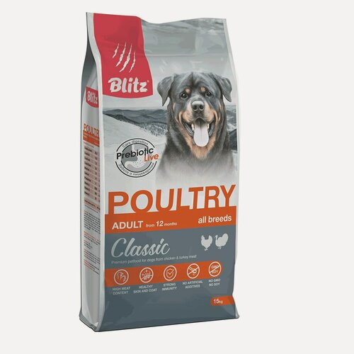 Изображение товара Blitz Adult Dog Poultry Classic сухой корм для взрослых собак всех пород, домашняя птица 15 кг