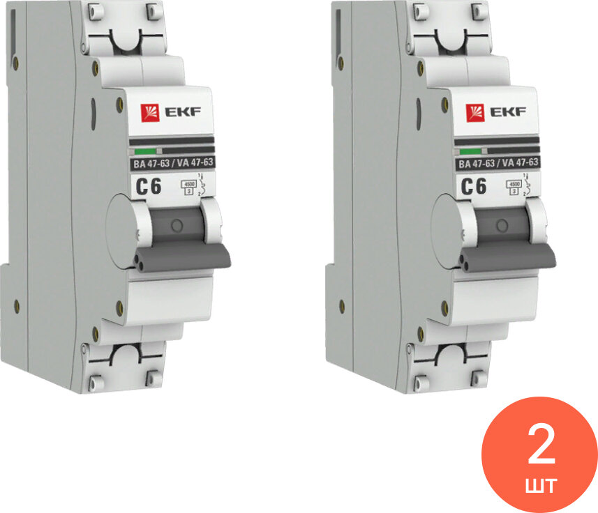Автоматический выключатель EKF / ЕКФ ВА47-63 PROxima 1Р 6А характеристика С 4.5кА mcb4763-1-06C-pro / электроавтомат (комплект из 2 шт)