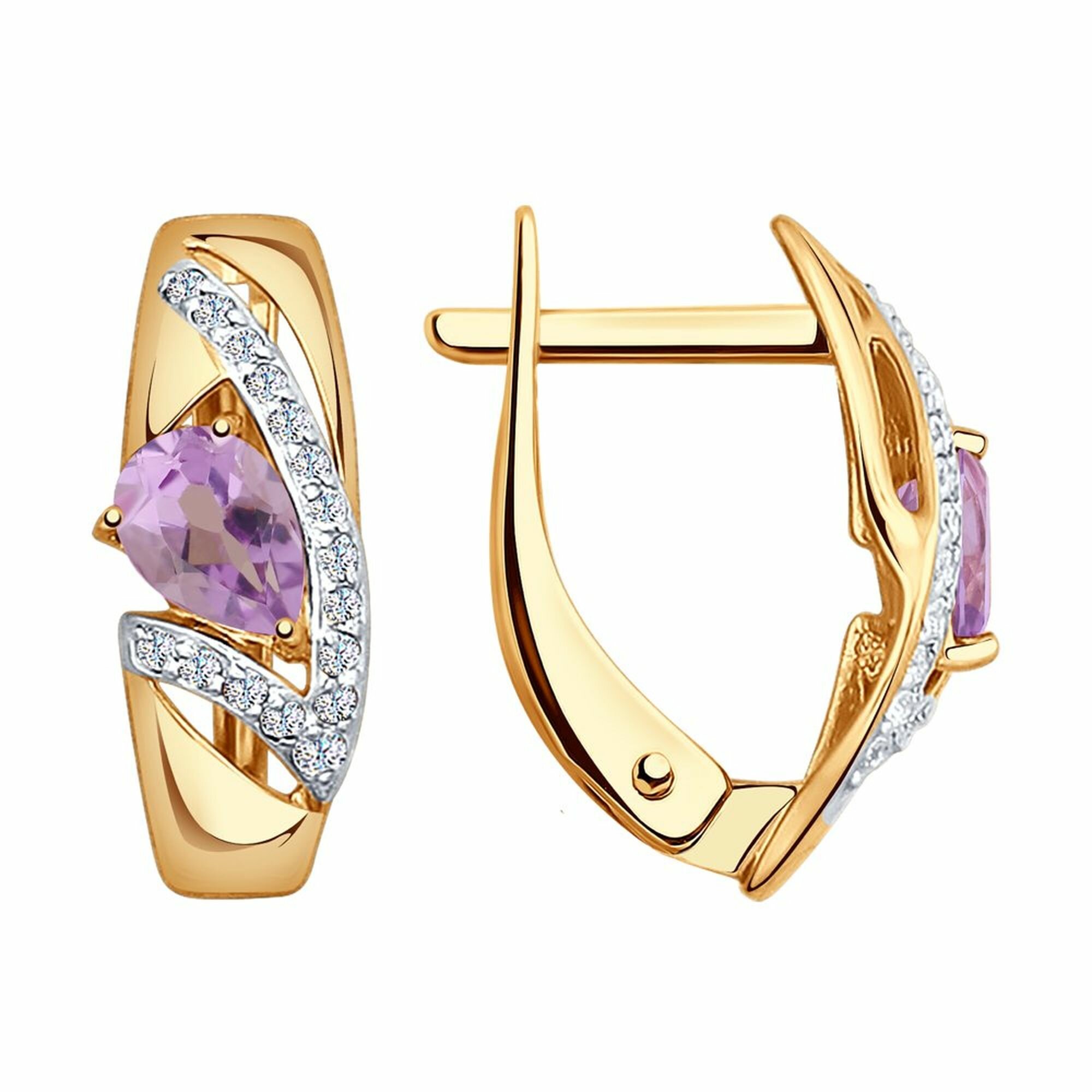 Серьги Diamant online, красное золото, 585 проба, фианит, аметист