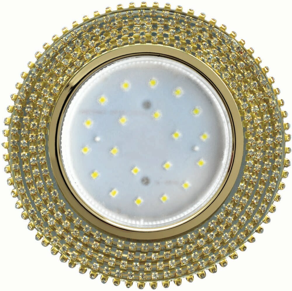 Ecola GX53 H4 5362 Glass Светильник встраиваемый Круг с прозрачными стразами (оправа золото)/ фон зерк./ центр. часть золото