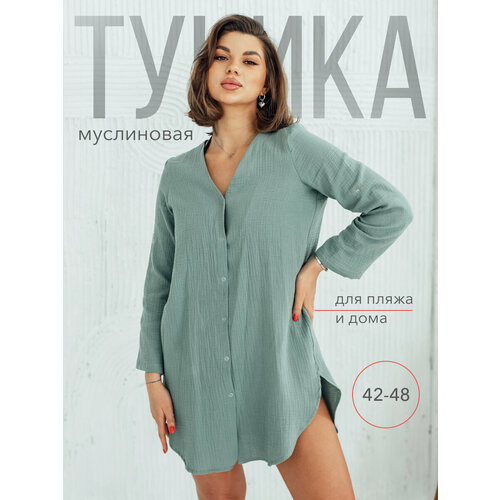 фото Туника fabrika tekstilya базовая коллекция, размер 46, светло-зеленый