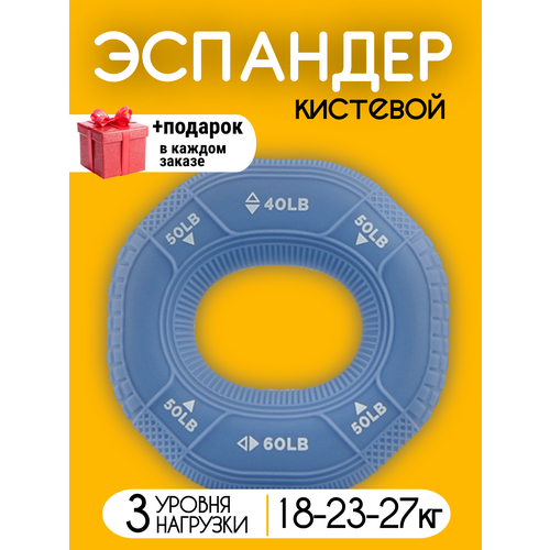 Кистевой эспандер круглый силиконовый 3 уровня нагрузки эспандер для рук кольцо 8 см голубой 437₽