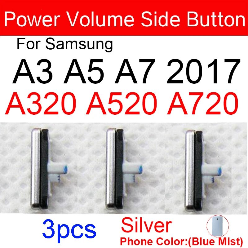 3 шт. для Samsung Galaxy A3 A5 A7 2017 A320 A520 A720 корпус телефона рамка громкости кнопка питания боковая клавиша запасные части Silver