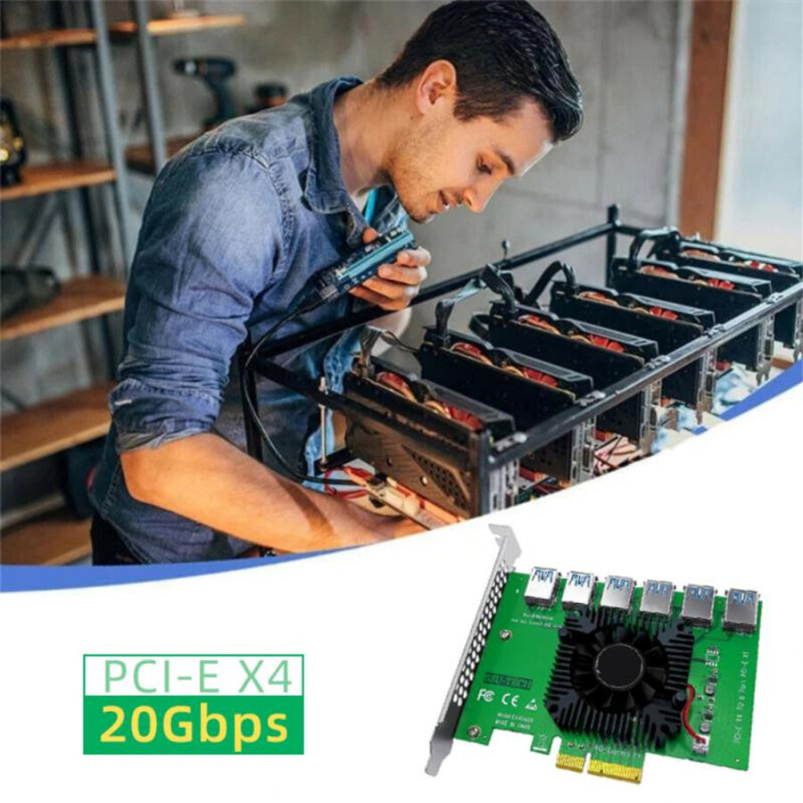 PCIE 1-6 PCI Express X4 20Gb 1-6 Riser Card Адаптер Слот PCI-E от 4X до 16X USB 3.0 Riser Extender Для Майнинга Bitcoin Miner