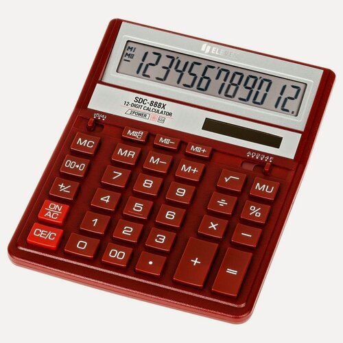 Изображение товара Калькулятор настольный Eleven SDC-888X-RD, 12-разрядный, двойное питание, красный (SDC-888X-RD)