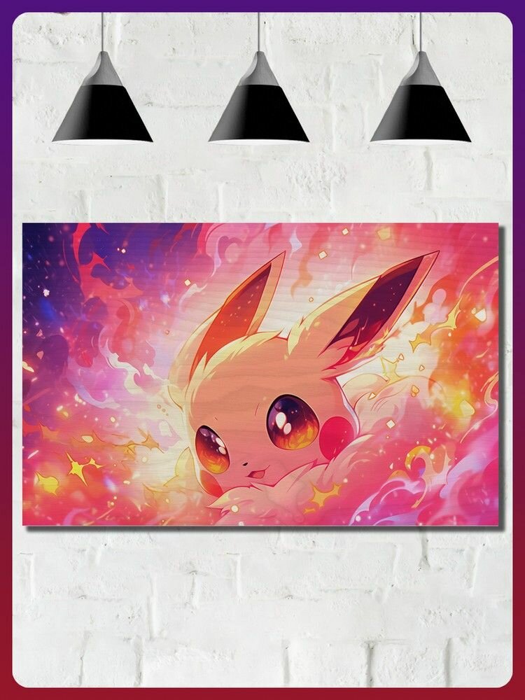 Картина интерьерная на дереве Аниме Покемон (Pokemon, Пикачу, милота) - 6241288