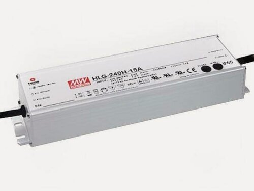 Изображение товара Блок питания MEAN WELL HLG-240H-24A импульсный для светодиодных лент 24V, для LED диодов, лент и ламп, 240 Вт, 24В DC, 10 А, IP65, 1 шт