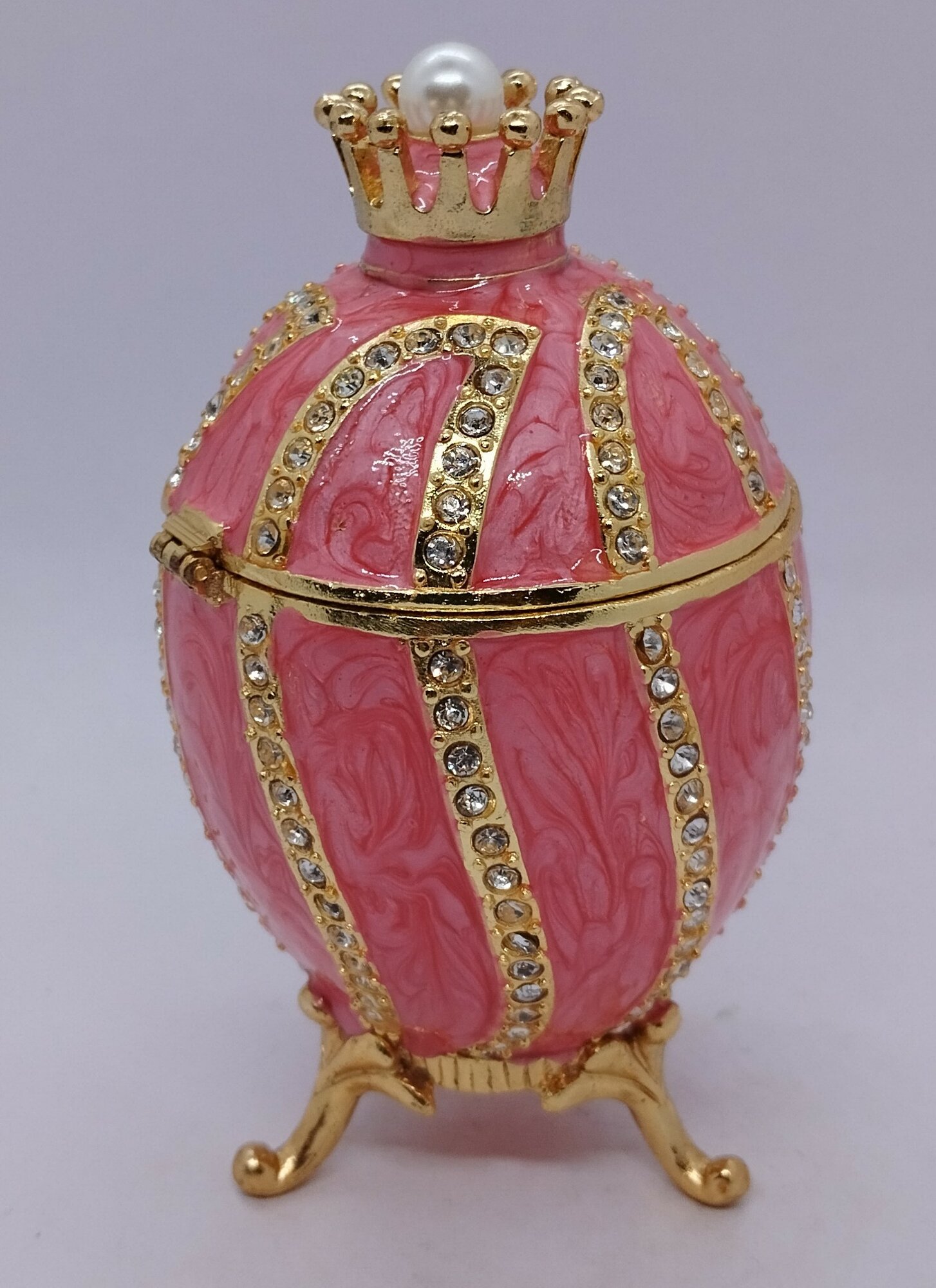 Яйцо Фаберже витое с короной, большое, розовое, арт . 618-01