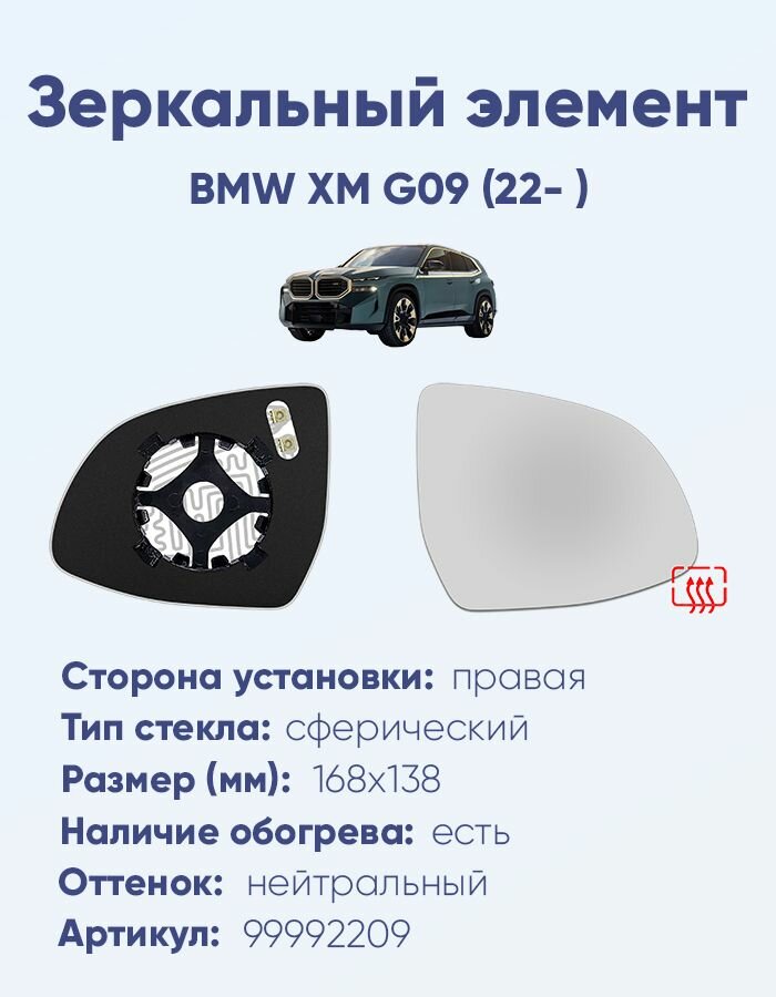Зеркальный элемент правый BMW XM G09 (22- ) сфера нейтральный с обогревом