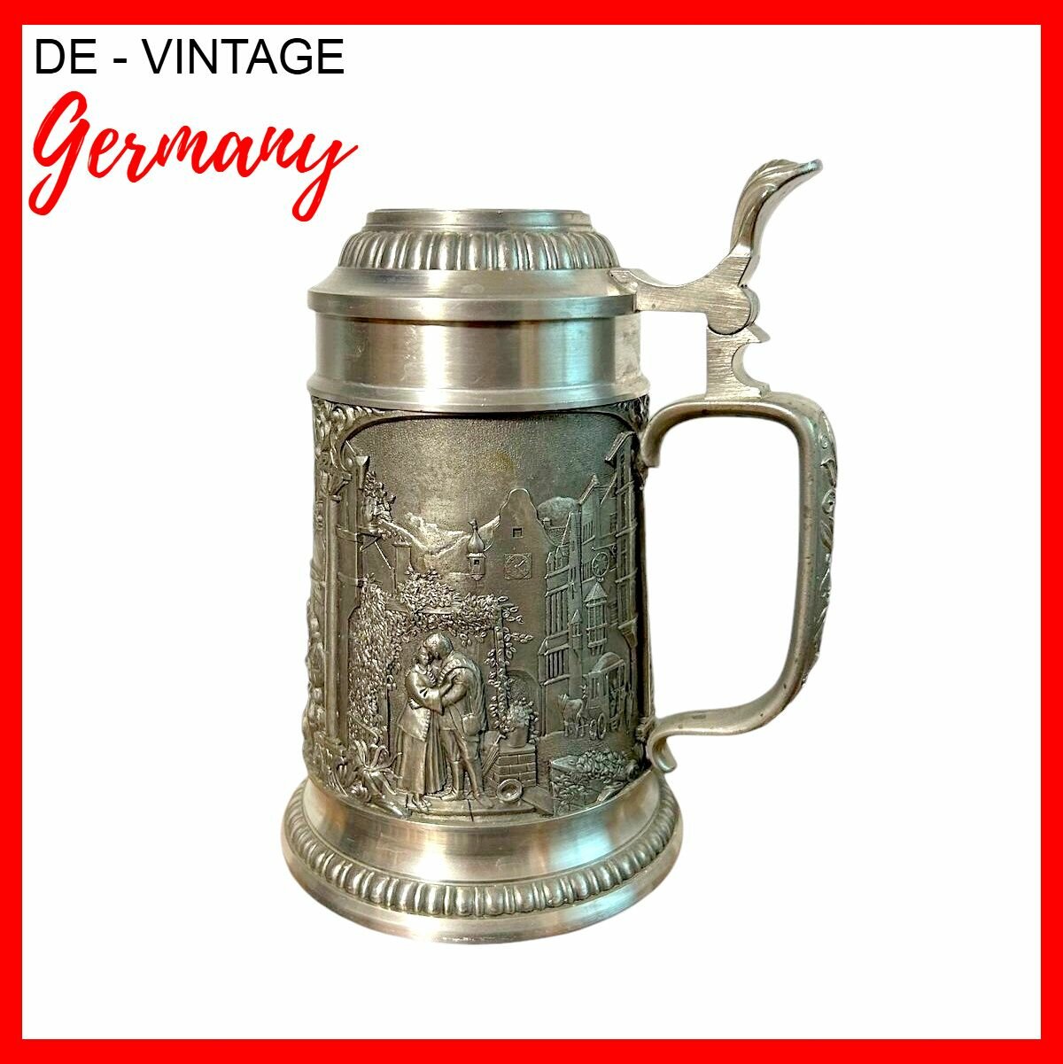 Кружка винтажная пивная, оловянная История Любви. Германия