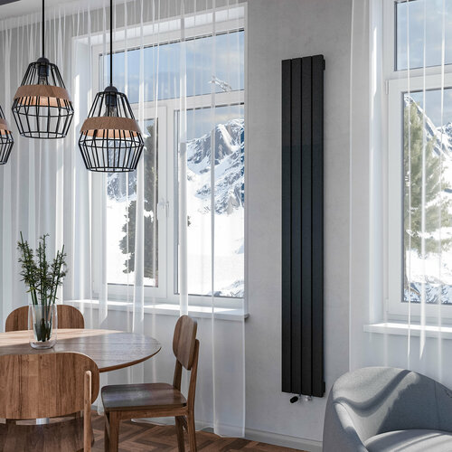 фото Вертикальный дизайн радиатор отопления warm design sirius, чёрный (4 секции, 2000х258мм)