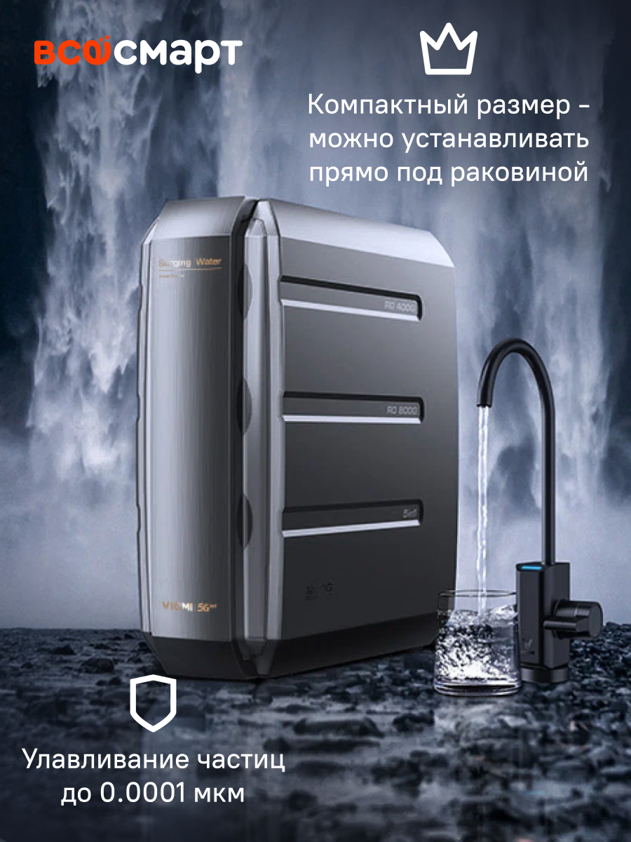 Фильтры Для Воды Xiaomi Система обратного осмоса Viomi Blues Pro 1200G (MR1223-B), умный фильтр для воды, под мойку с краном, очиститель воды